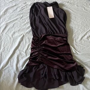 Zara One Shoulder Black and Burgundy Dress